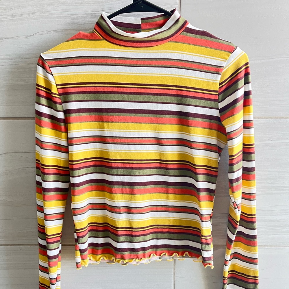 striped mock neck top
